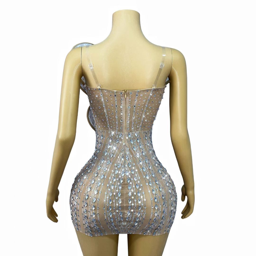 CELESINYI Yehuaban Crystal Light Petal Mini Dress