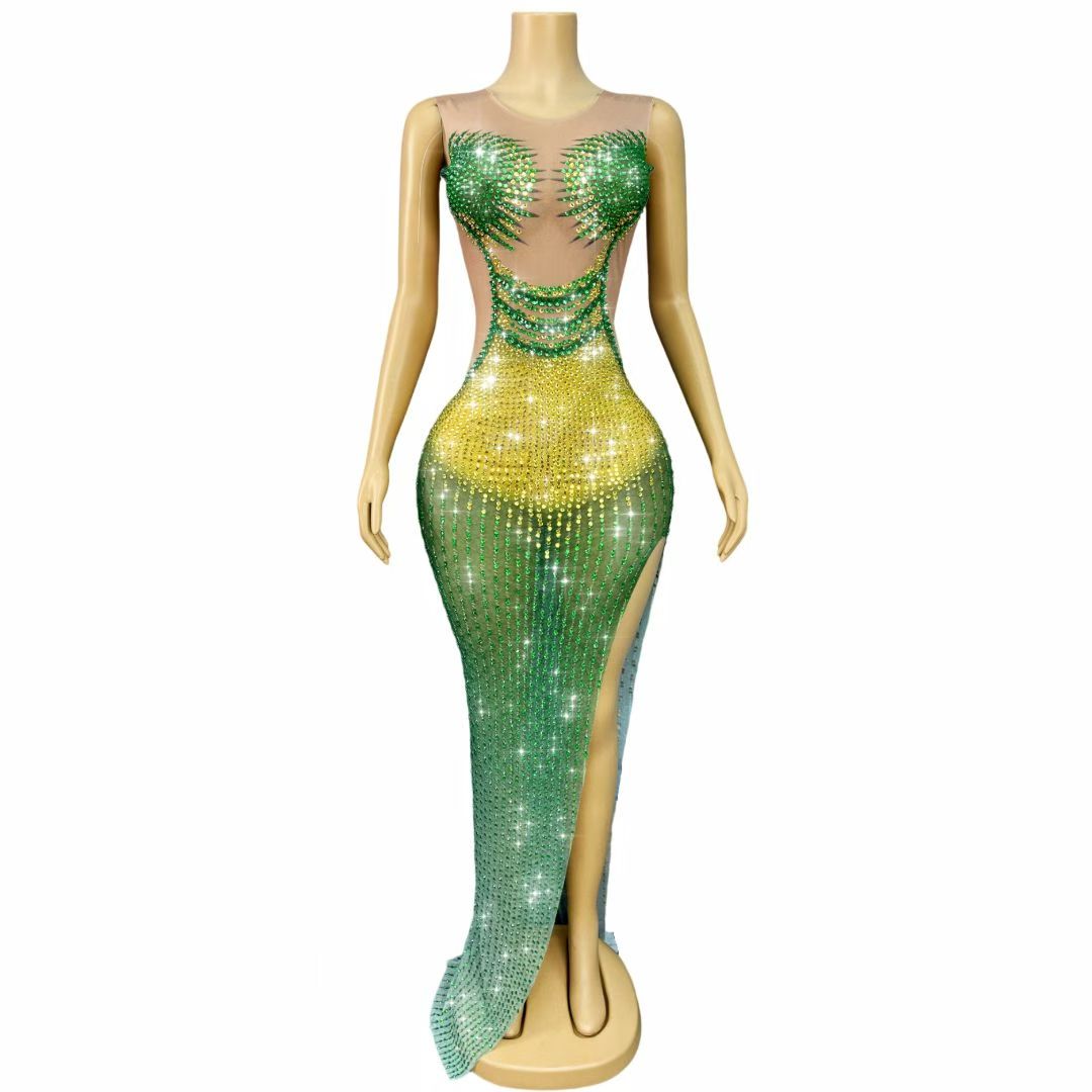 CELESINYI Jinque Crystal Party Dress