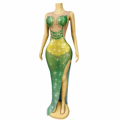 CELESINYI Jinque Crystal Party Dress