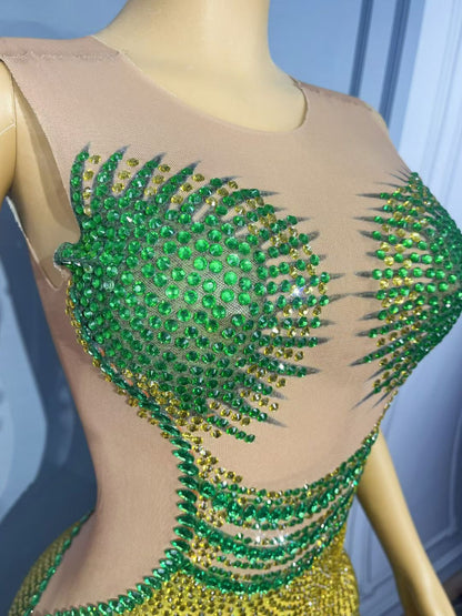 CELESINYI Jinque Crystal Party Dress