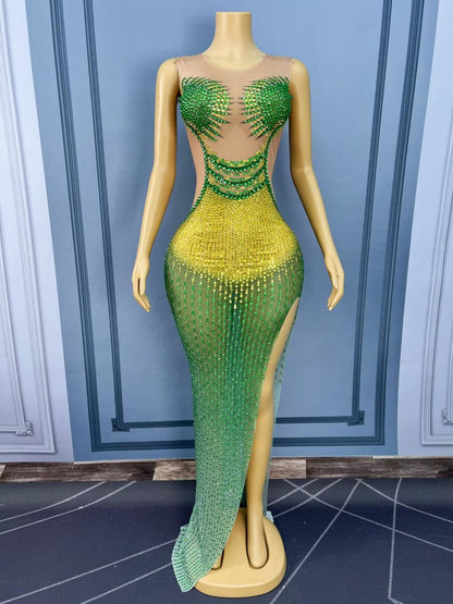 CELESINYI Jinque Crystal Party Dress