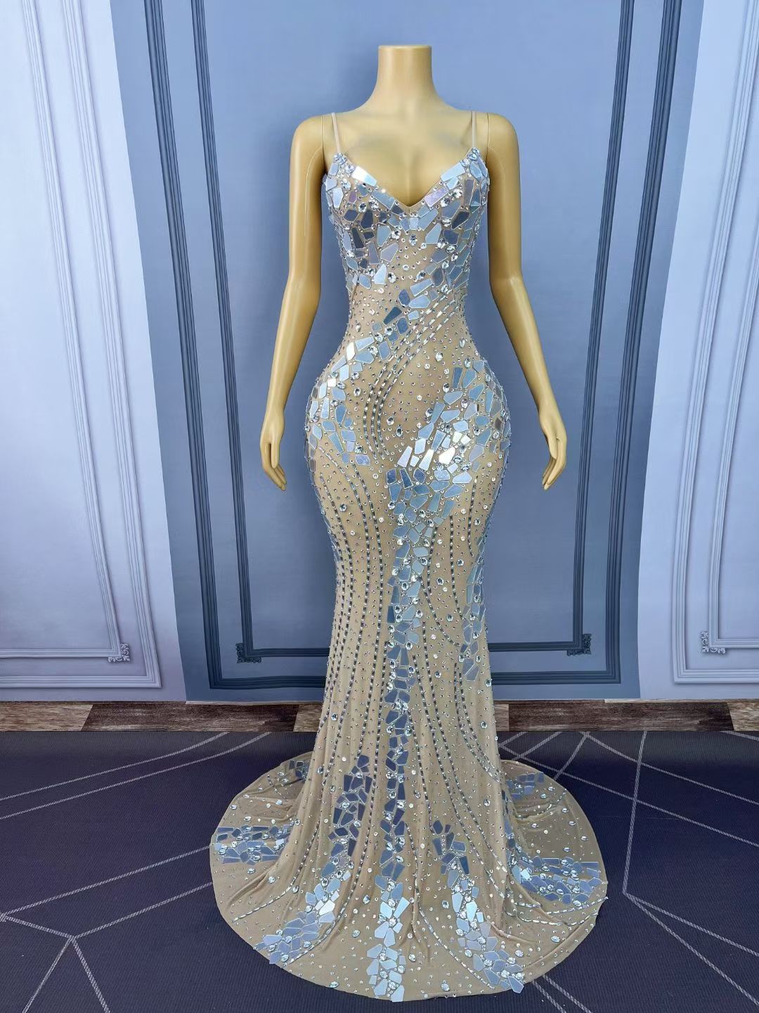 CELESINYI Jinyinpian Crystal Mirror Mermaid Gown