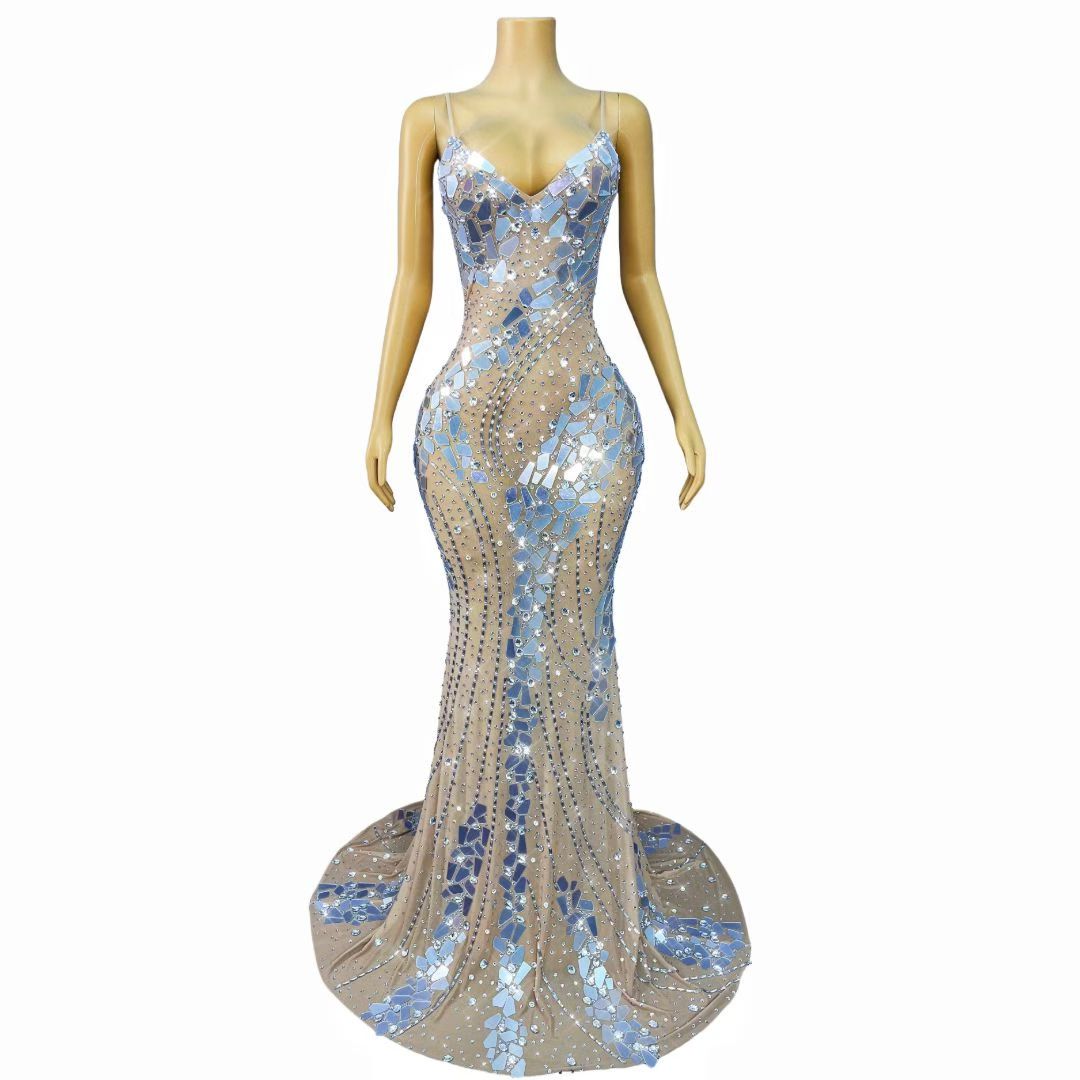 CELESINYI Jinyinpian Crystal Mirror Mermaid Gown
