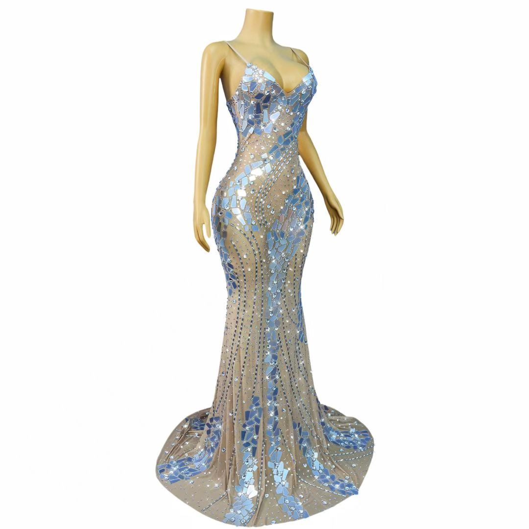 CELESINYI Jinyinpian Crystal Mirror Mermaid Gown