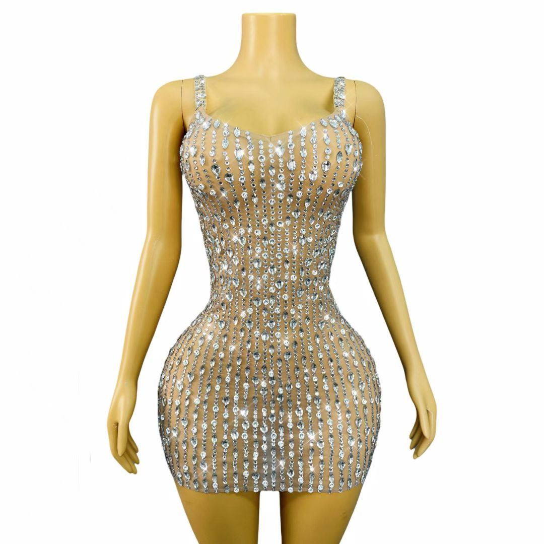 CELESINYI Shuizhu Crystal Water Drop Mini Dress