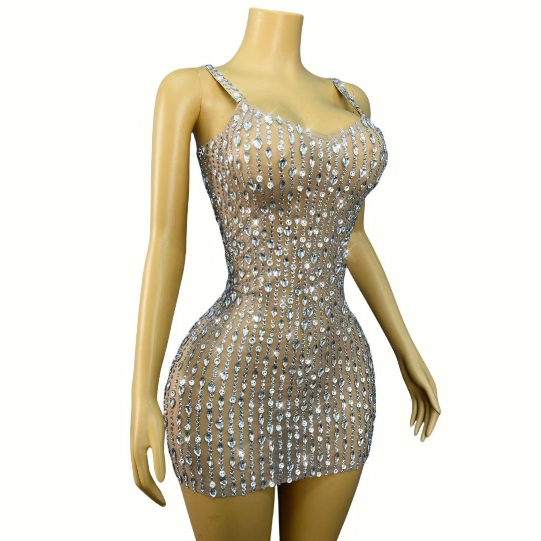 CELESINYI Shuizhu Crystal Water Drop Mini Dress