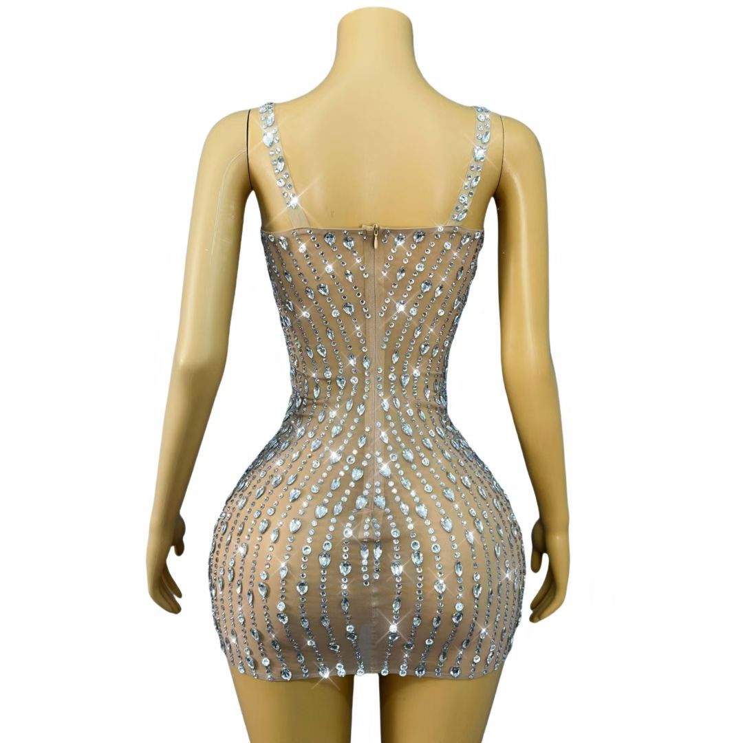 CELESINYI Shuizhu Crystal Water Drop Mini Dress