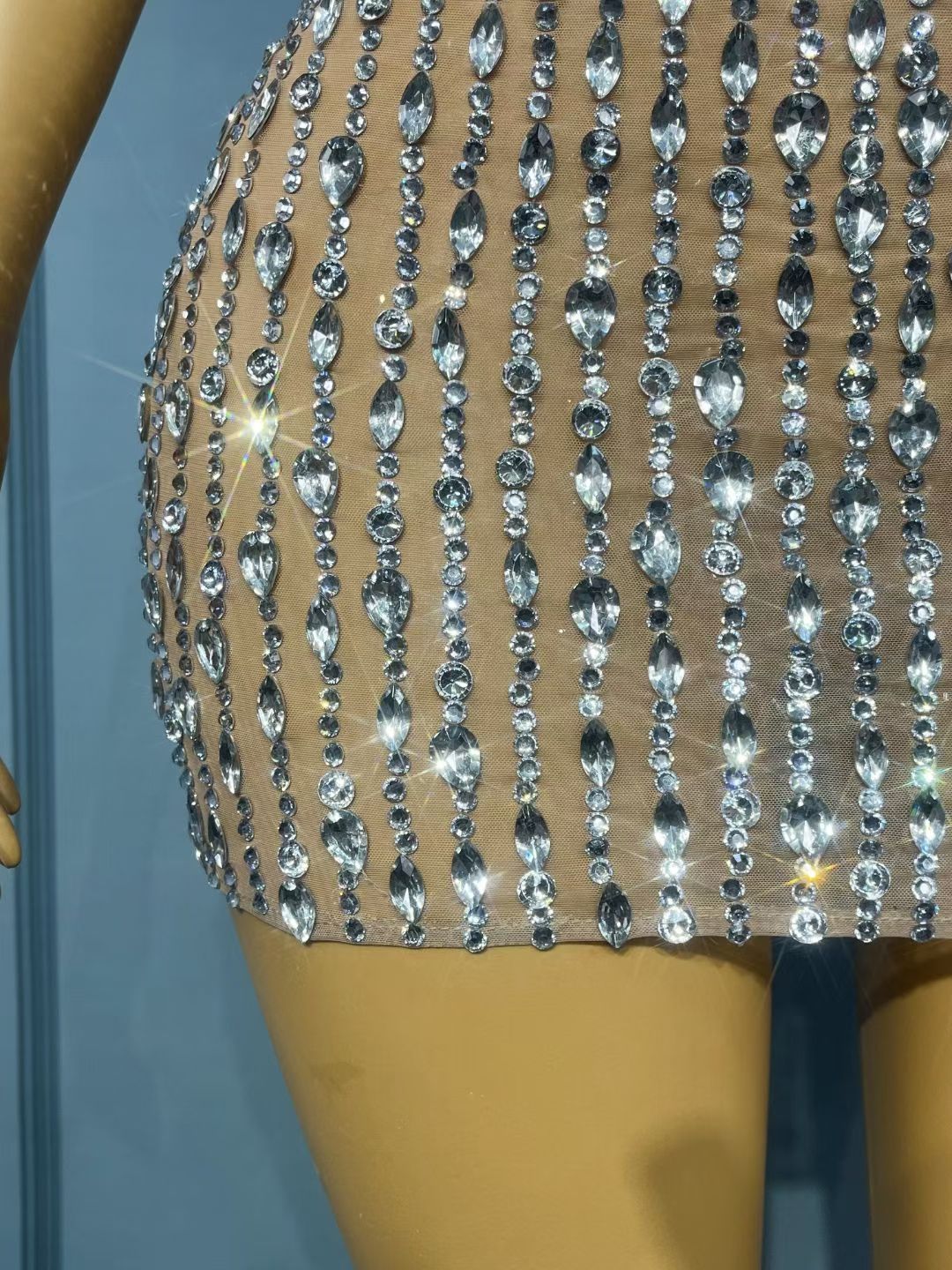 CELESINYI Shuizhu Crystal Water Drop Mini Dress