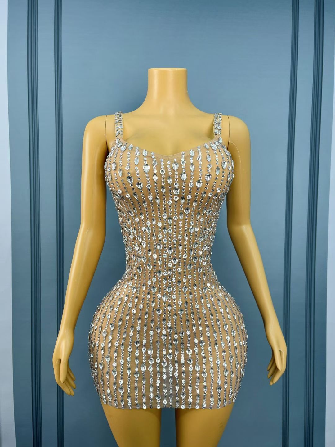 CELESINYI Shuizhu Crystal Water Drop Mini Dress