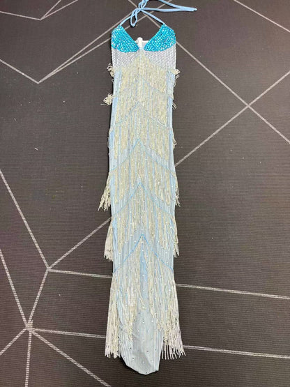 Liusuxing Blue Rhinestone Diamond Chain Strapless Dress