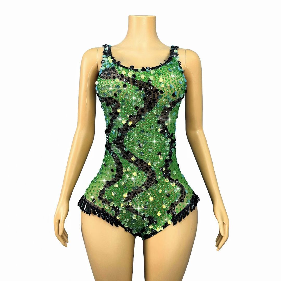 Lvleishe Green Sequin Rhinestone Jumpsuit