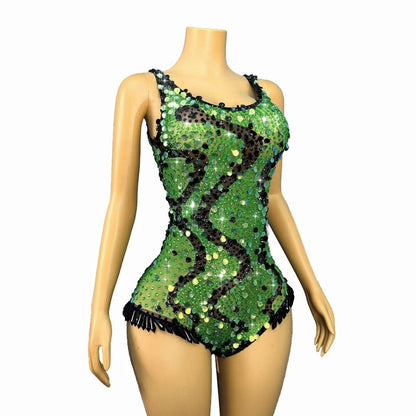 Lvleishe Green Sequin Rhinestone Jumpsuit