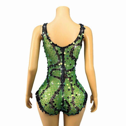 Lvleishe Green Sequin Rhinestone Jumpsuit