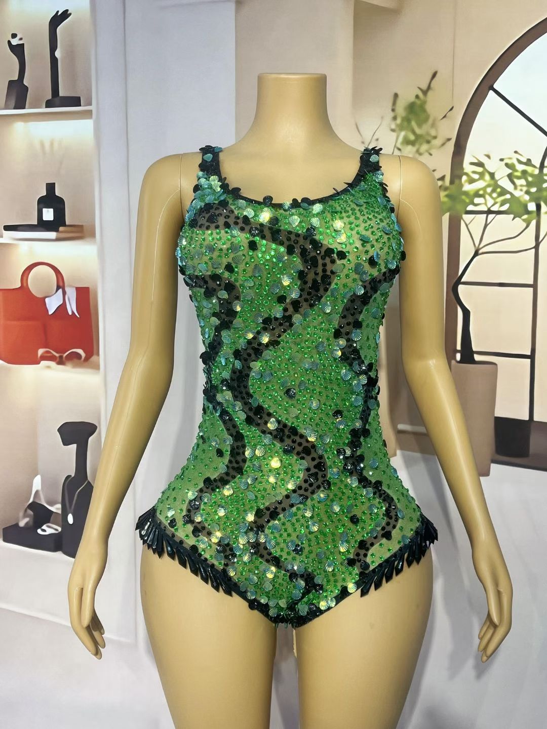 Lvleishe Green Sequin Rhinestone Jumpsuit