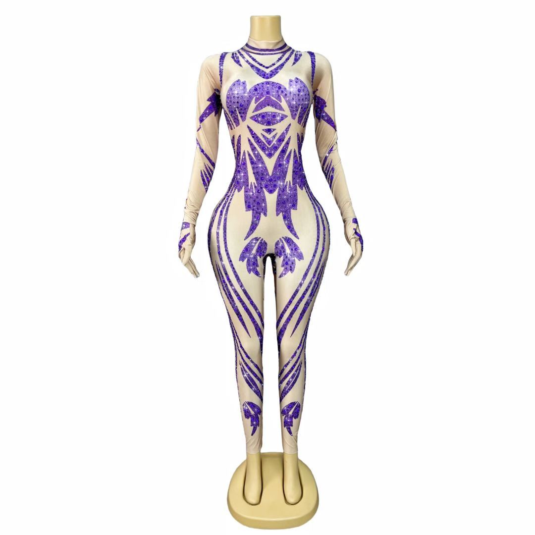 CELESINYI Zilian Crystal Purple Flame Leotard