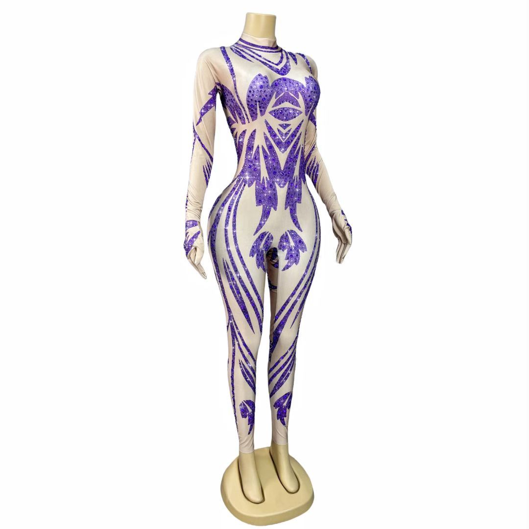 CELESINYI Zilian Crystal Purple Flame Leotard