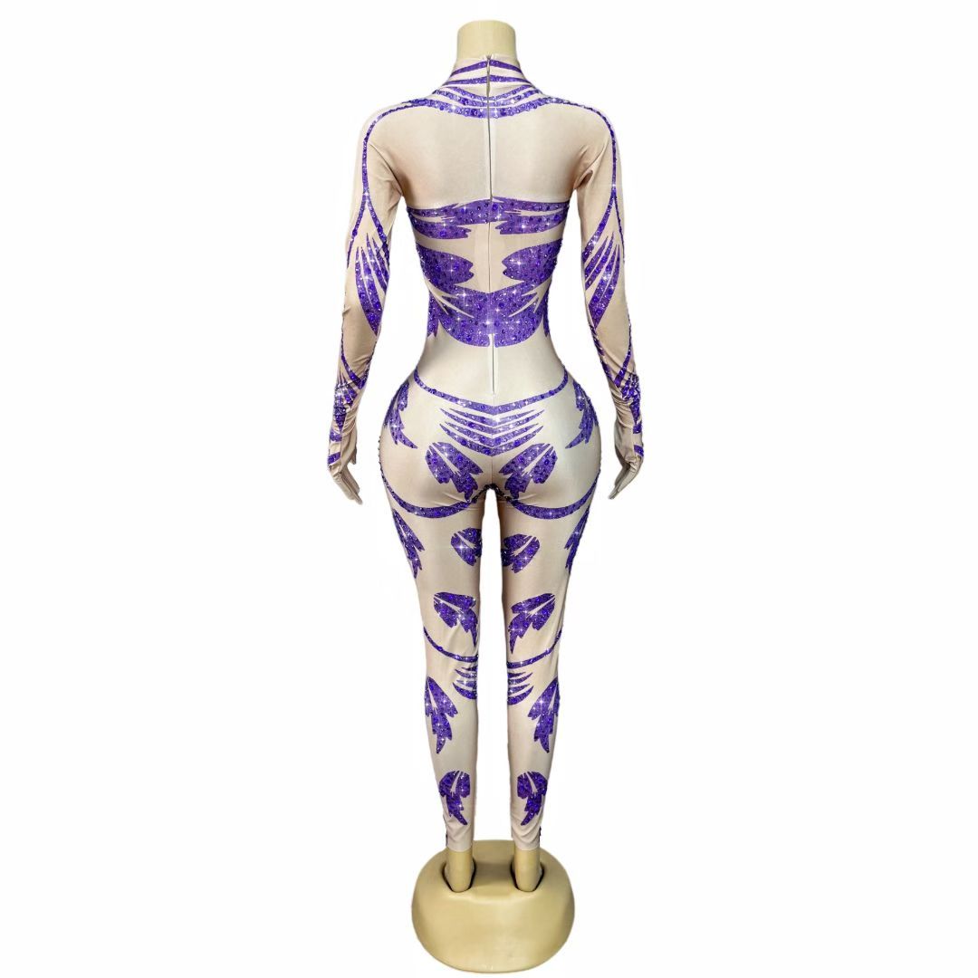 CELESINYI Zilian Crystal Purple Flame Leotard