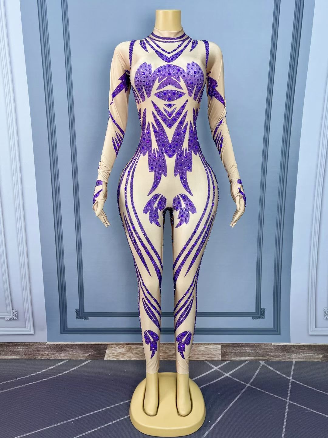 CELESINYI Zilian Crystal Purple Flame Leotard