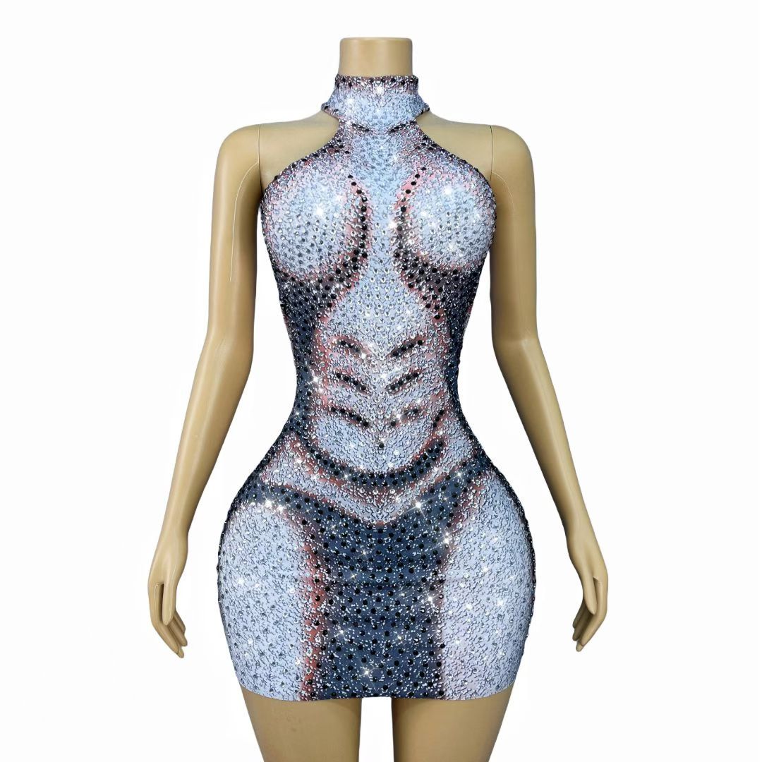 CELESINYI Larou Crystal Illusion Muscle Mini Dress