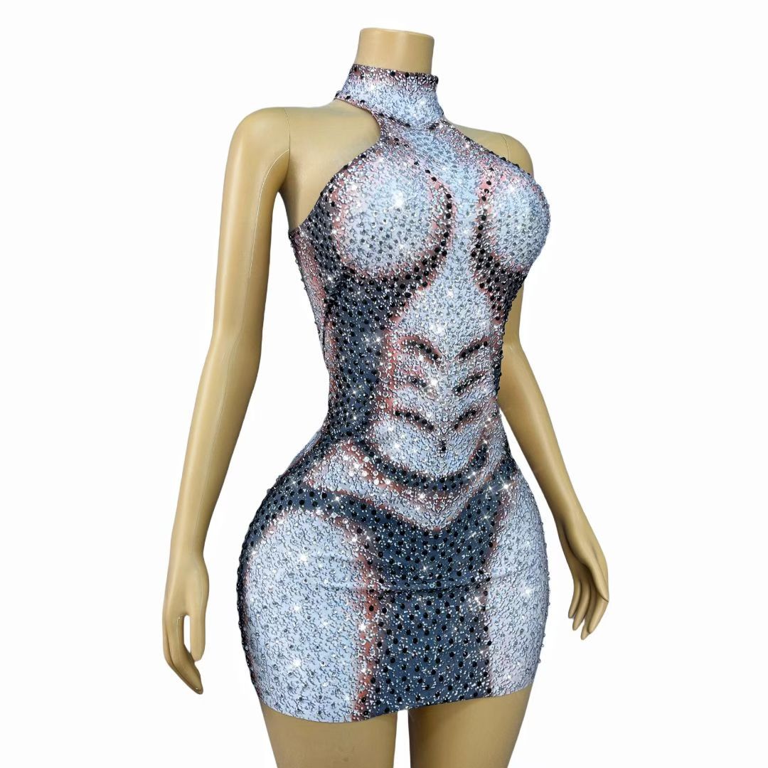 CELESINYI Larou Crystal Illusion Muscle Mini Dress
