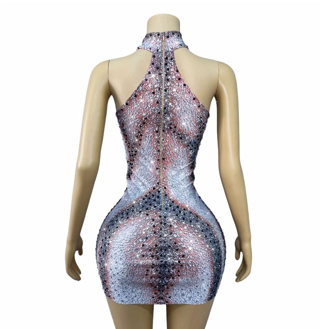CELESINYI Larou Crystal Illusion Muscle Mini Dress