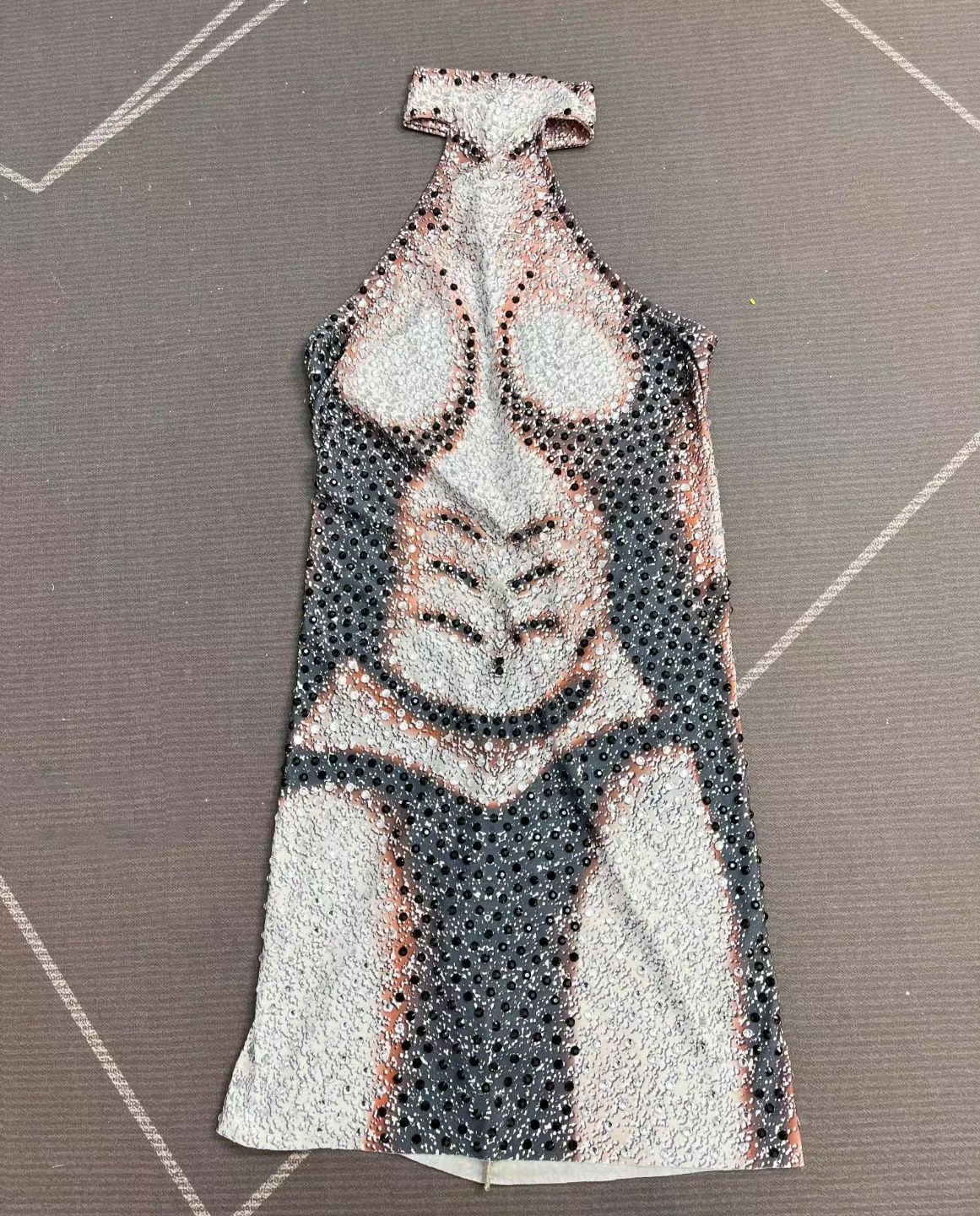 CELESINYI Larou Crystal Illusion Muscle Mini Dress
