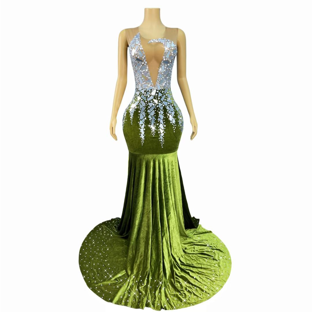 CELESINYI Qingyao Crystal Mirror Velvet Mermaid Gown