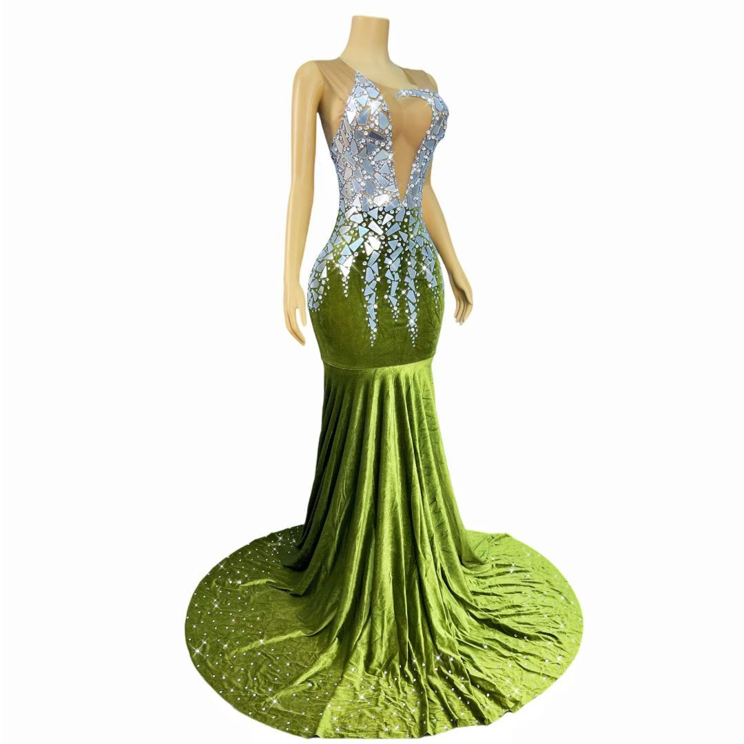 CELESINYI Qingyao Crystal Mirror Velvet Mermaid Gown