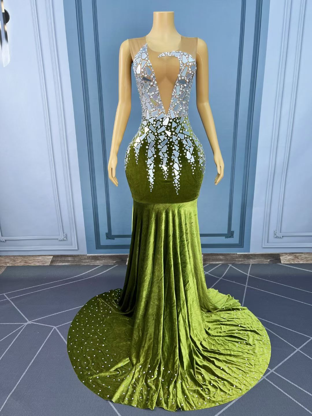 CELESINYI Qingyao Crystal Mirror Velvet Mermaid Gown