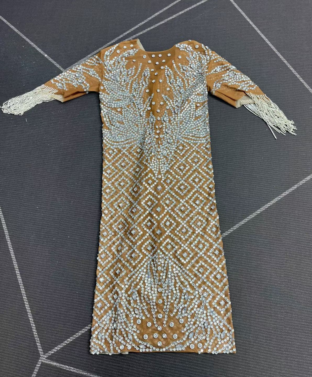 CELESINYI Shuicaosi Crystal Wave Fringe Mini Dress