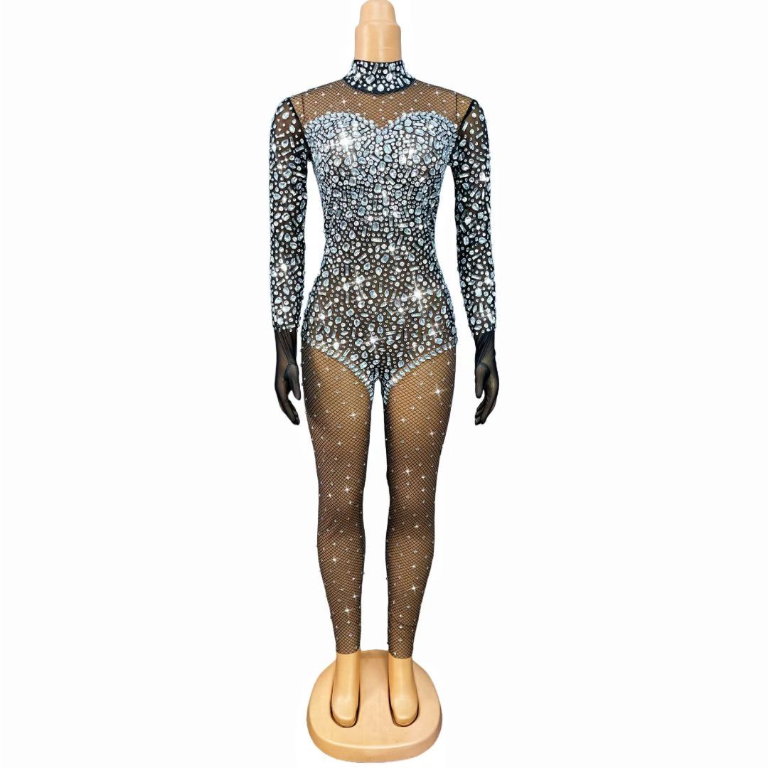 CELESINYI Zawenku Crystal Fishnet Catsuit