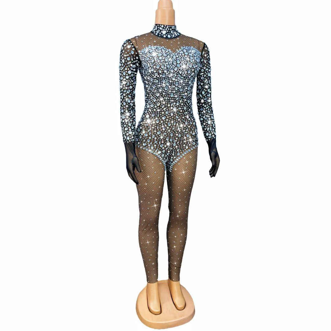 CELESINYI Zawenku Crystal Fishnet Catsuit