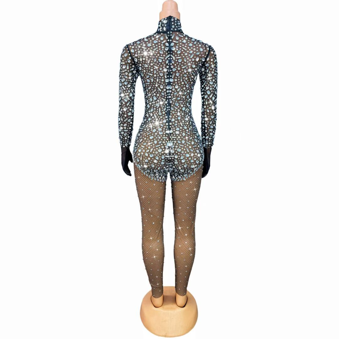 CELESINYI Zawenku Crystal Fishnet Catsuit