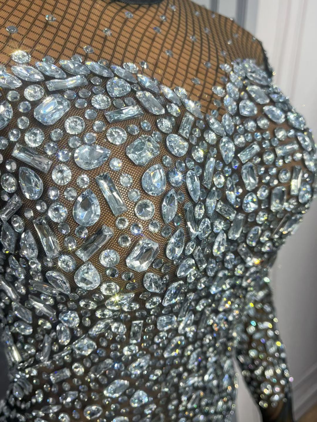 CELESINYI Zawenku Crystal Fishnet Catsuit
