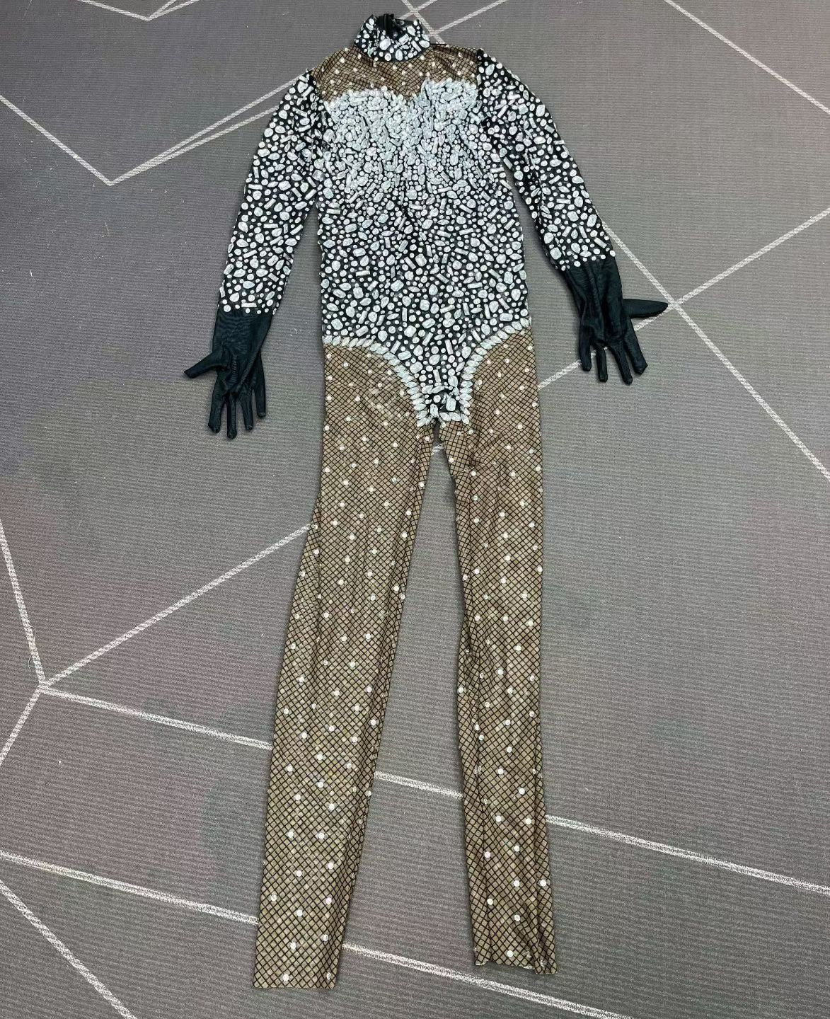 CELESINYI Zawenku Crystal Fishnet Catsuit