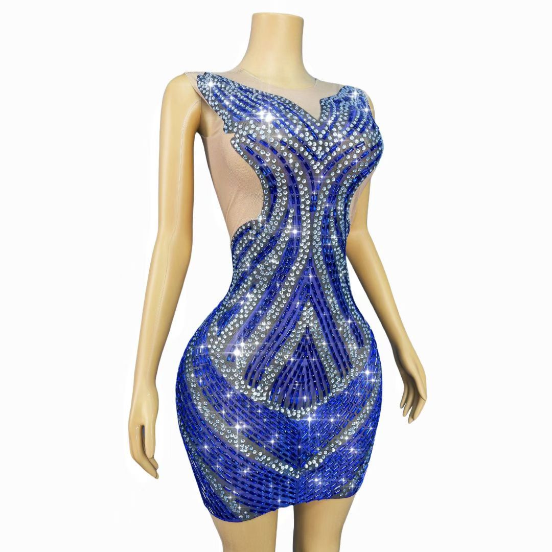 CELESINYI Yelan Crystal Royal Blue Bodycon Gown