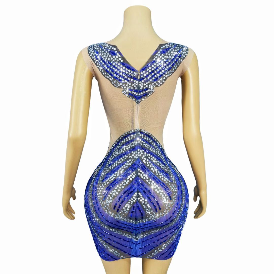 CELESINYI Yelan Crystal Royal Blue Bodycon Gown