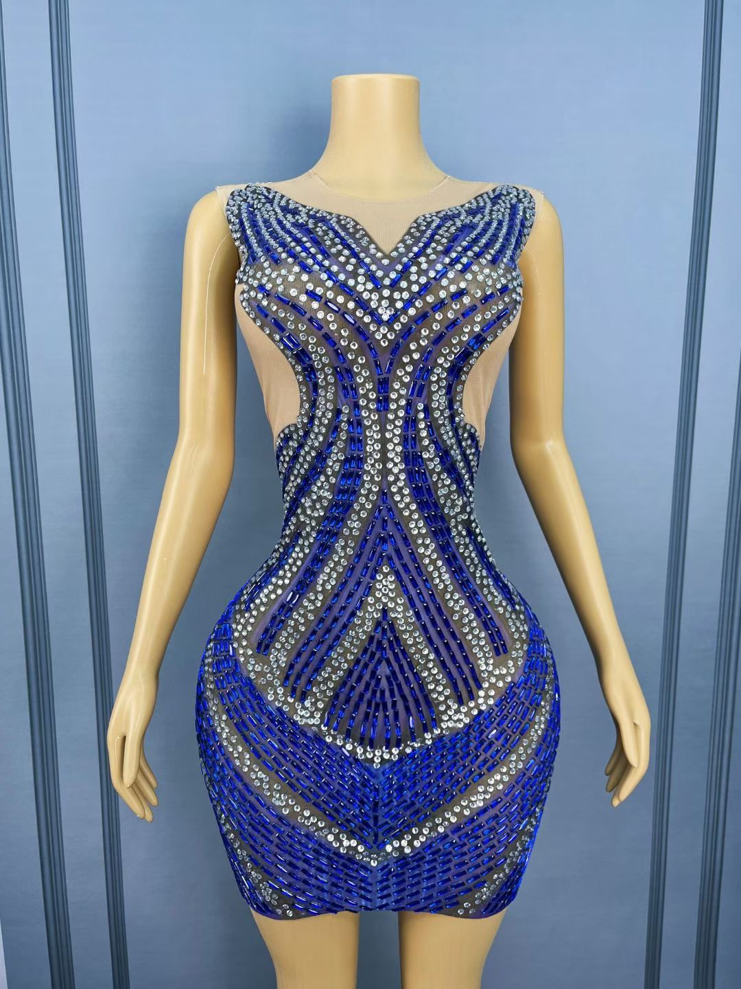 CELESINYI Yelan Crystal Royal Blue Bodycon Gown