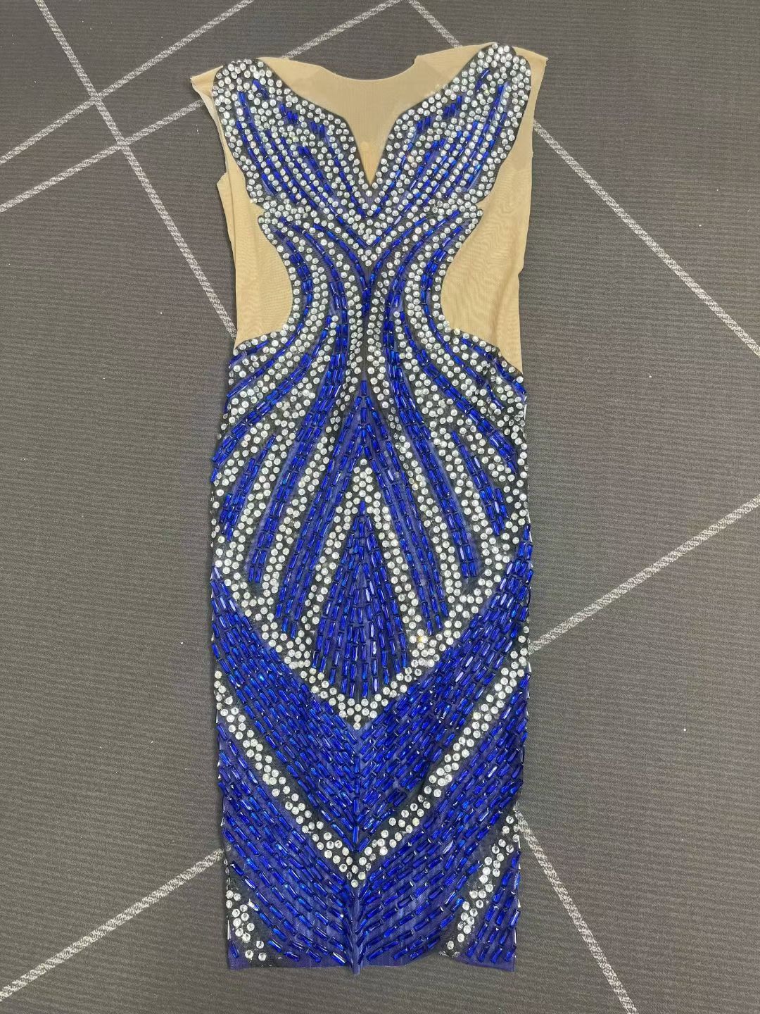 CELESINYI Yelan Crystal Royal Blue Bodycon Gown