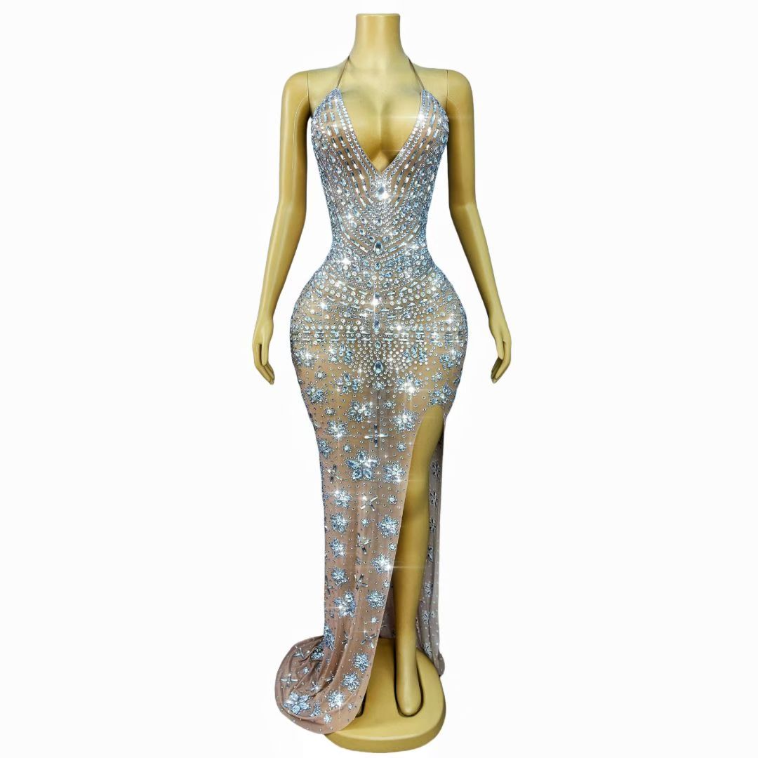 CELESINYI Xiaoxianghua Crystal Skin Silver Mermaid Gown