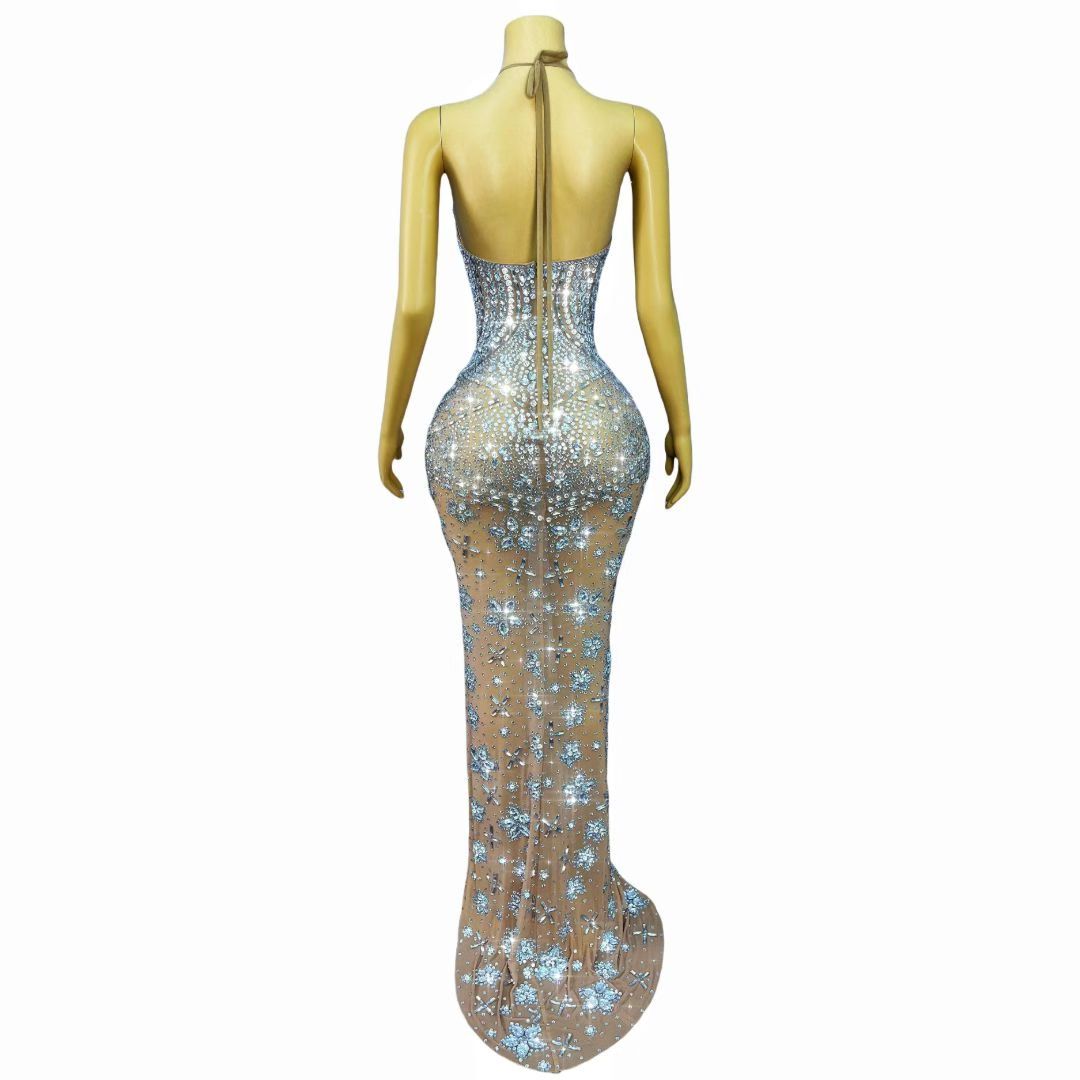 CELESINYI Xiaoxianghua Crystal Skin Silver Mermaid Gown