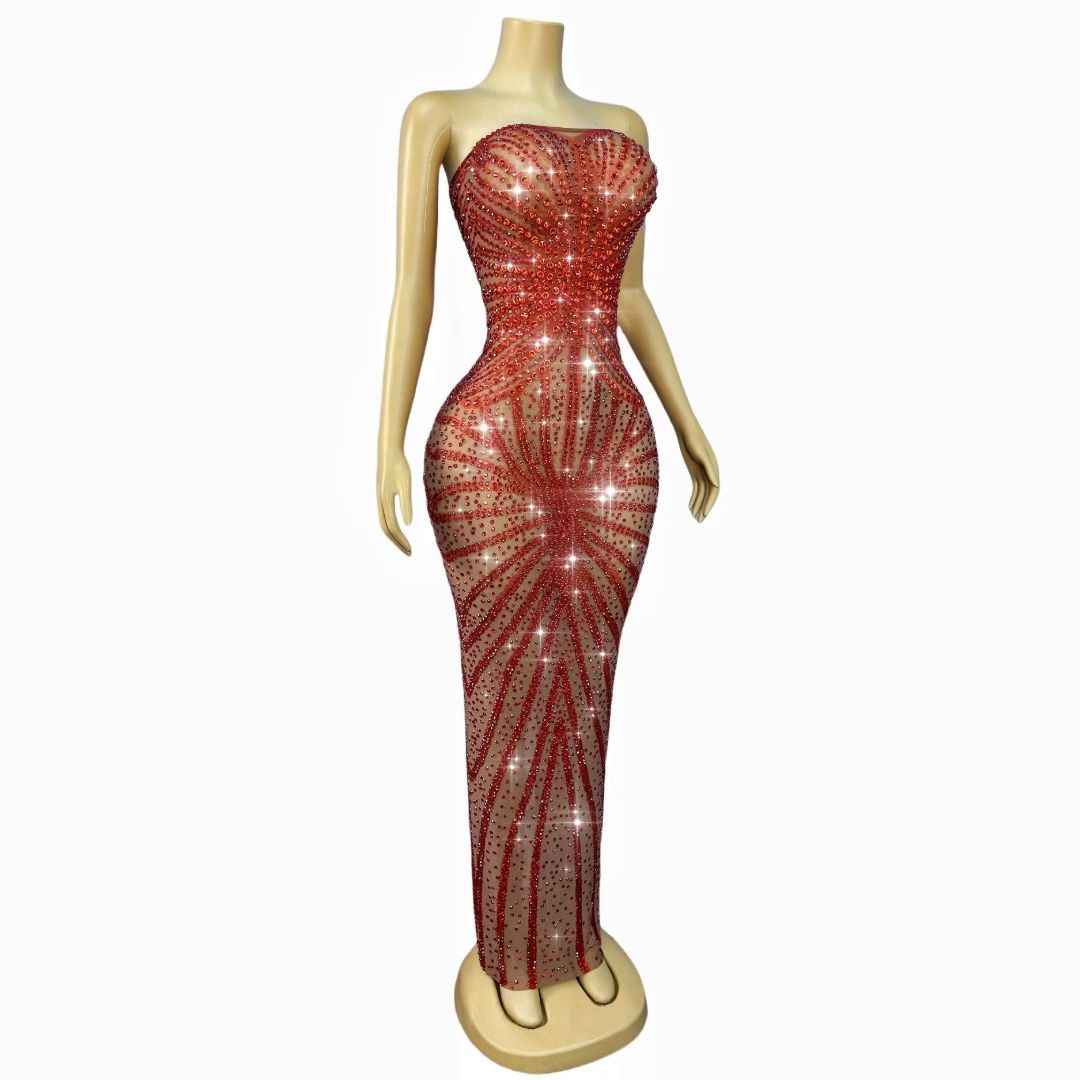 CELESINYI Shuixiu Crystal Red Sunburst Gown