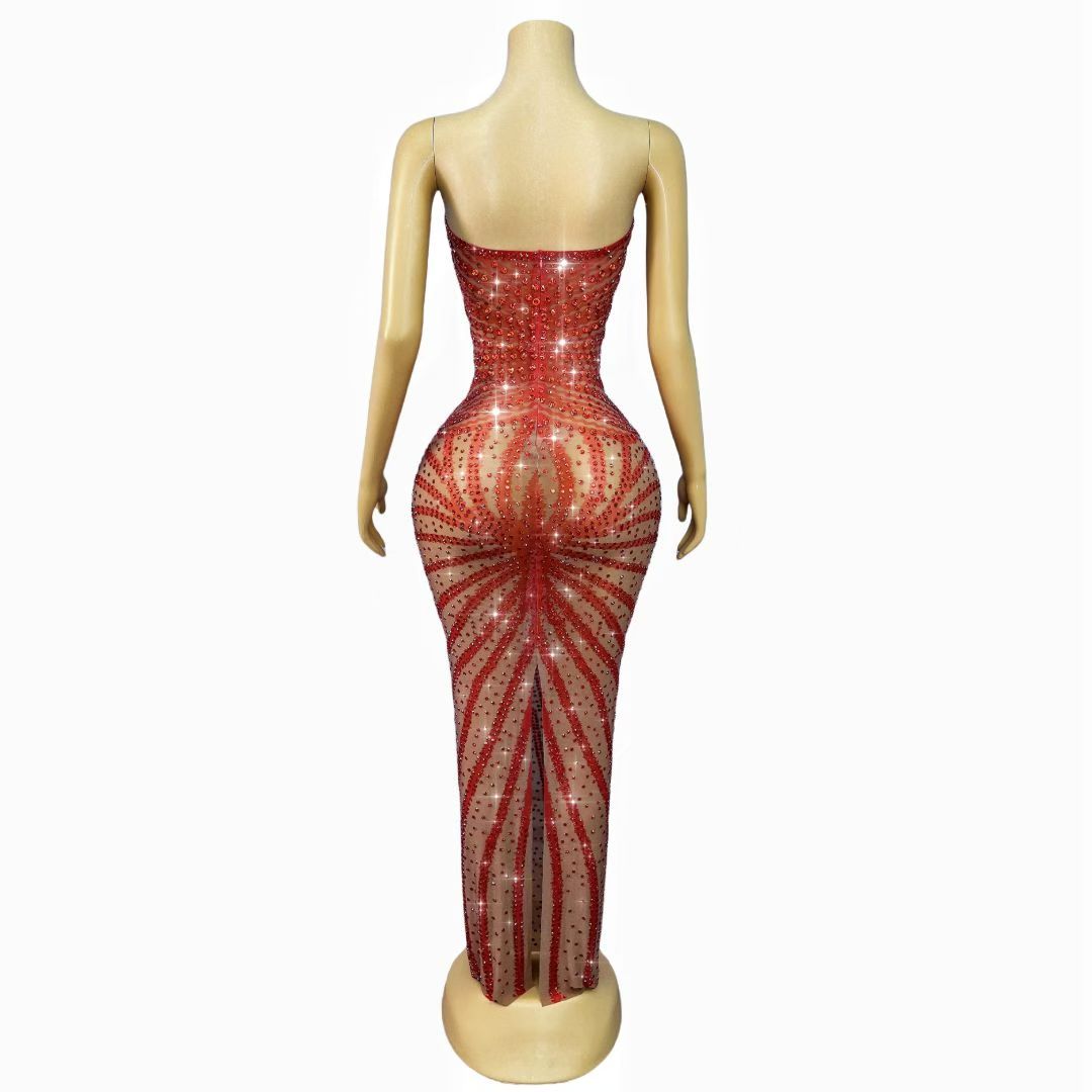 CELESINYI Shuixiu Crystal Red Sunburst Gown