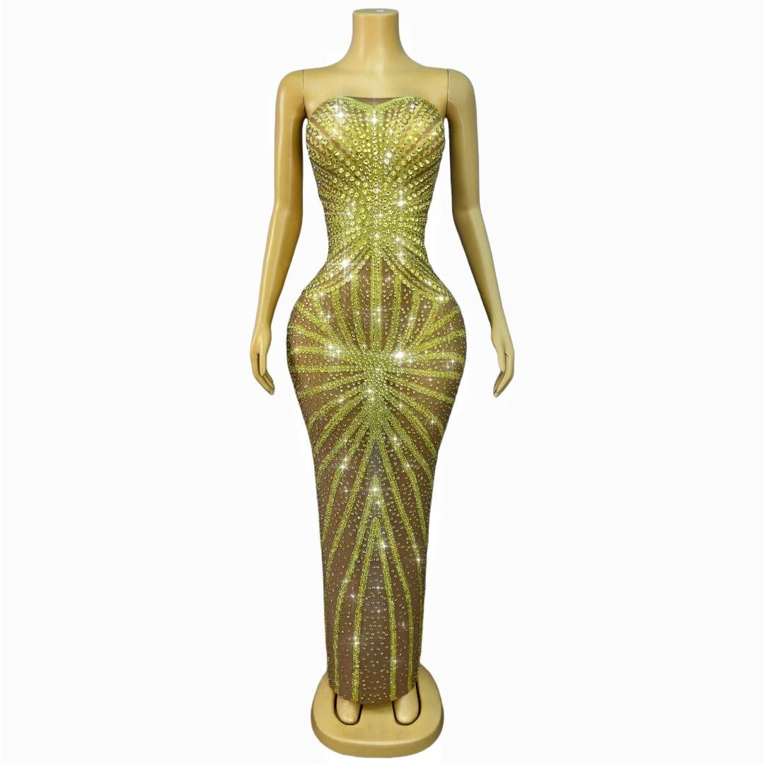 CELESINYI Shuixiu Crystal Gold Sunburst Gown