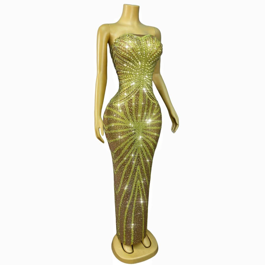 CELESINYI Shuixiu Crystal Gold Sunburst Gown