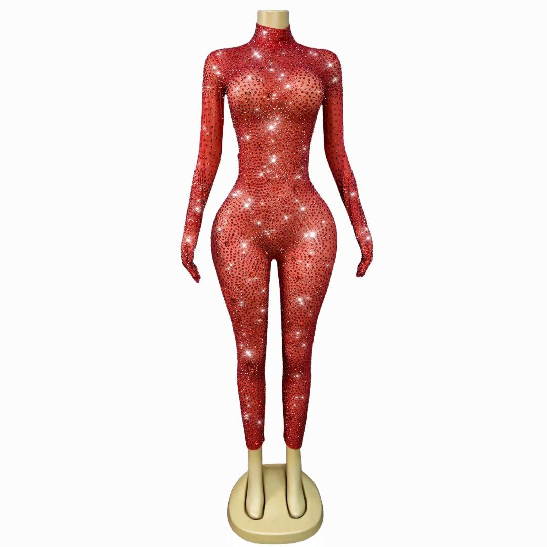 CELESINYI Shizuan Crystal Red Glove Jumpsuit