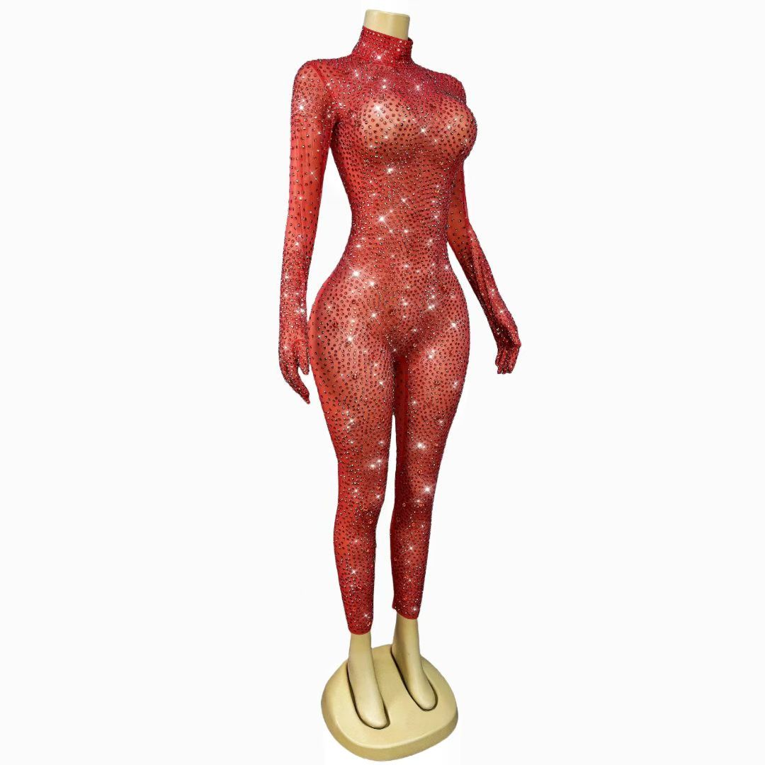 CELESINYI Shizuan Crystal Red Glove Jumpsuit