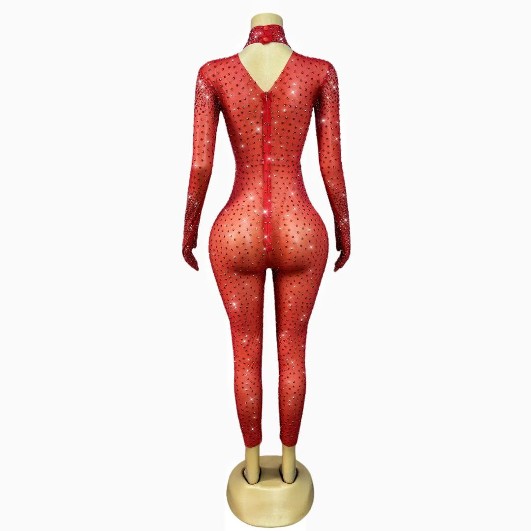 CELESINYI Shizuan Crystal Red Glove Jumpsuit