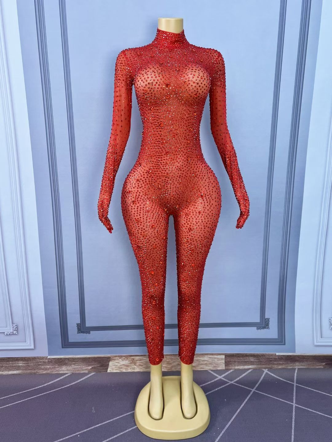 CELESINYI Shizuan Crystal Red Glove Jumpsuit