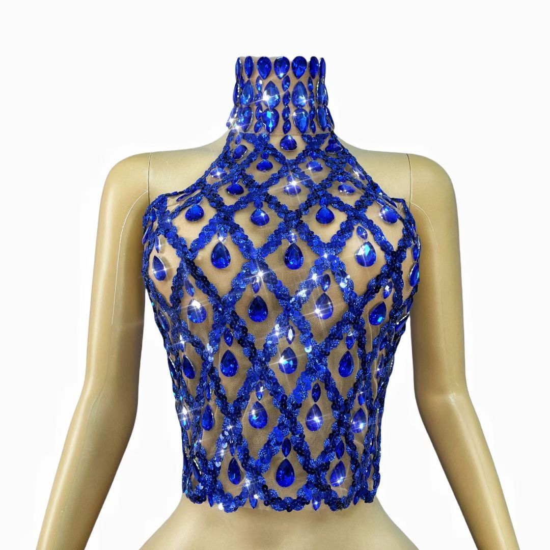 CELESINYI Shaokaoji Crystal Grid Crop Top (Blue)